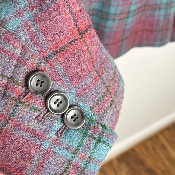 Talbots Womens Wool Blazer Jacket 12 Pink Blue Plaid Button Front Pockets Office - Picture 8 of 11
